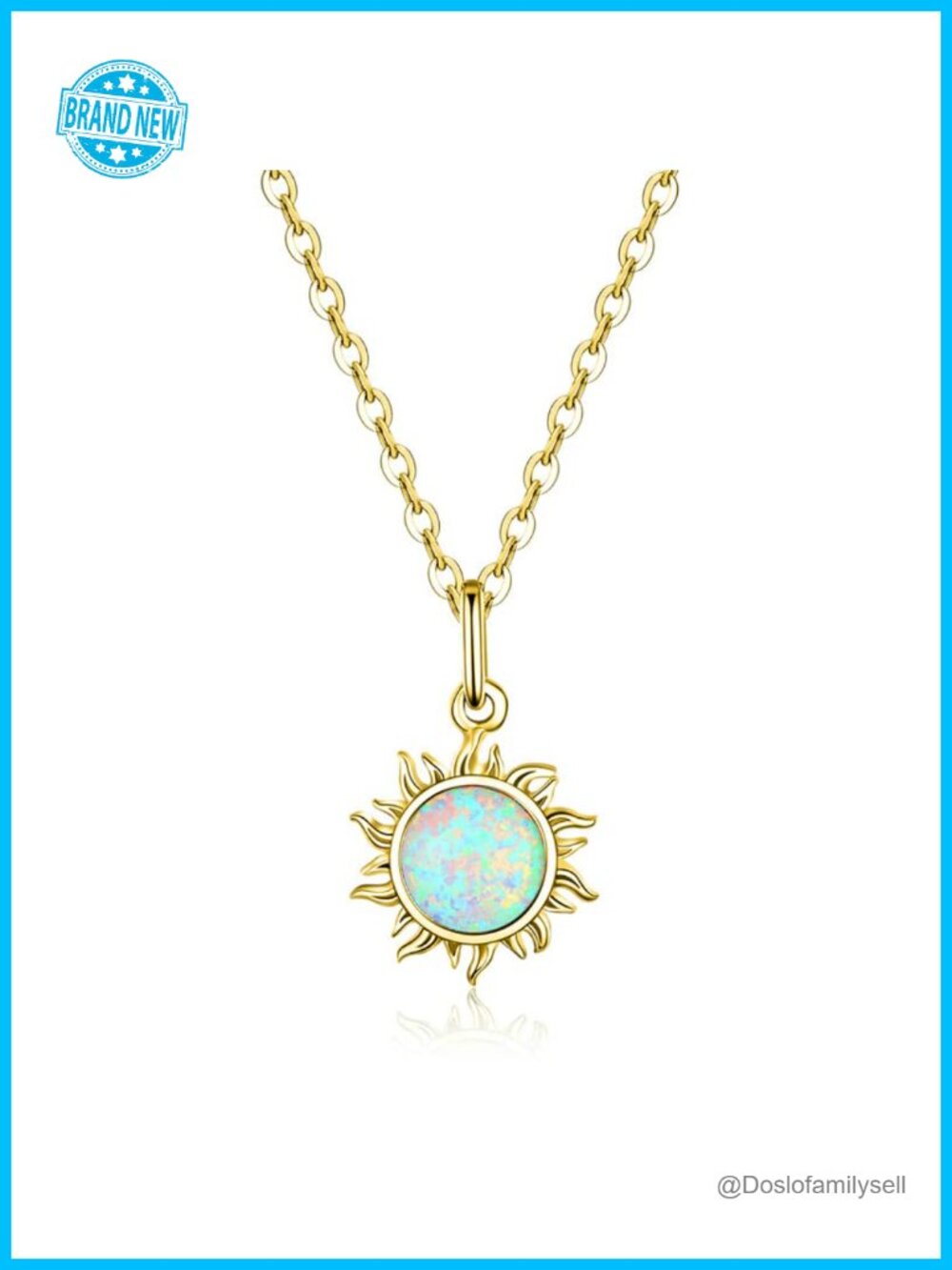 18k Gold Opal Sunflower Pendant Choker Necklace 18" Dainty Gift for Her
